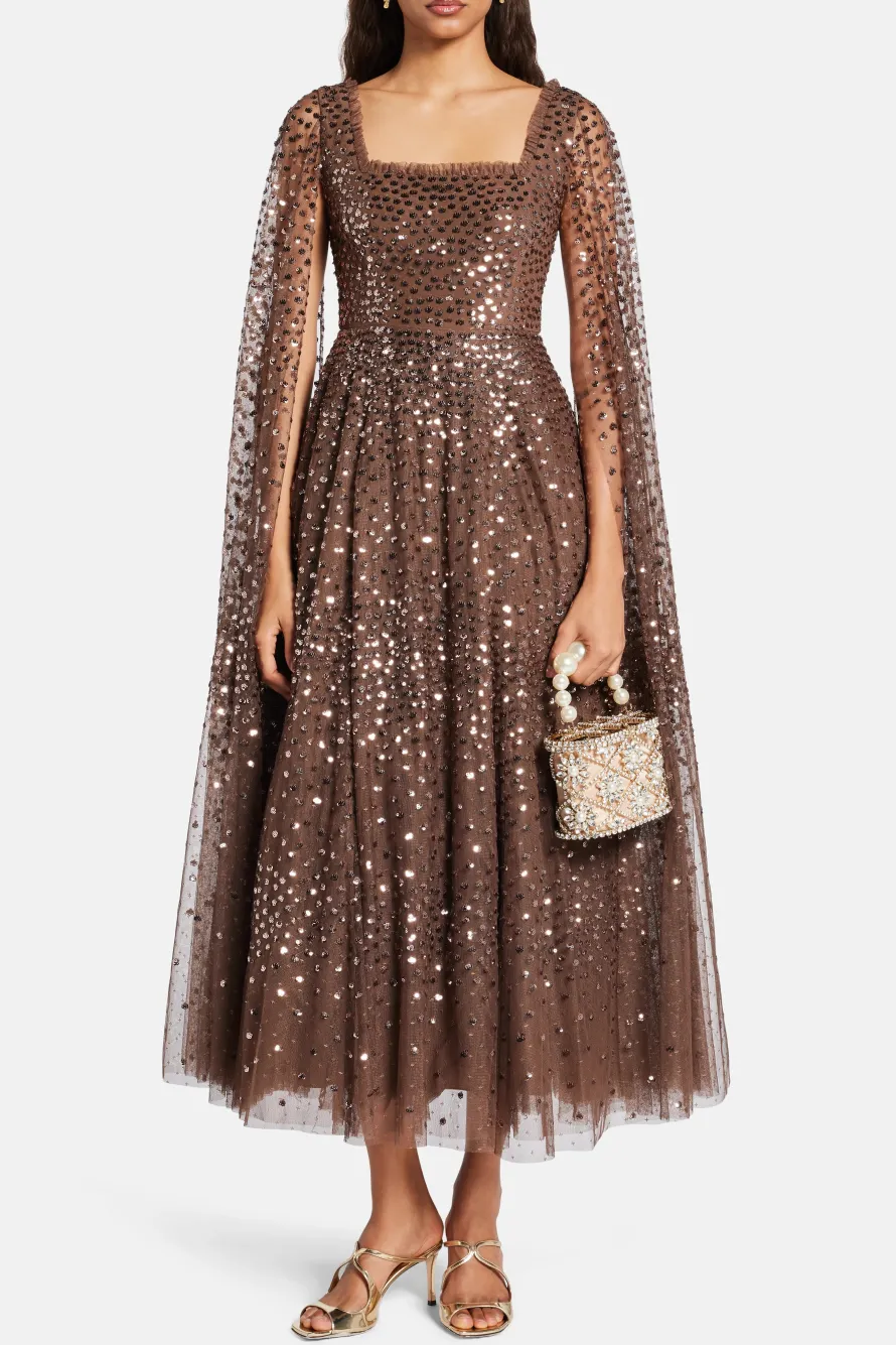 Scatter Dot Cape Evening Dress