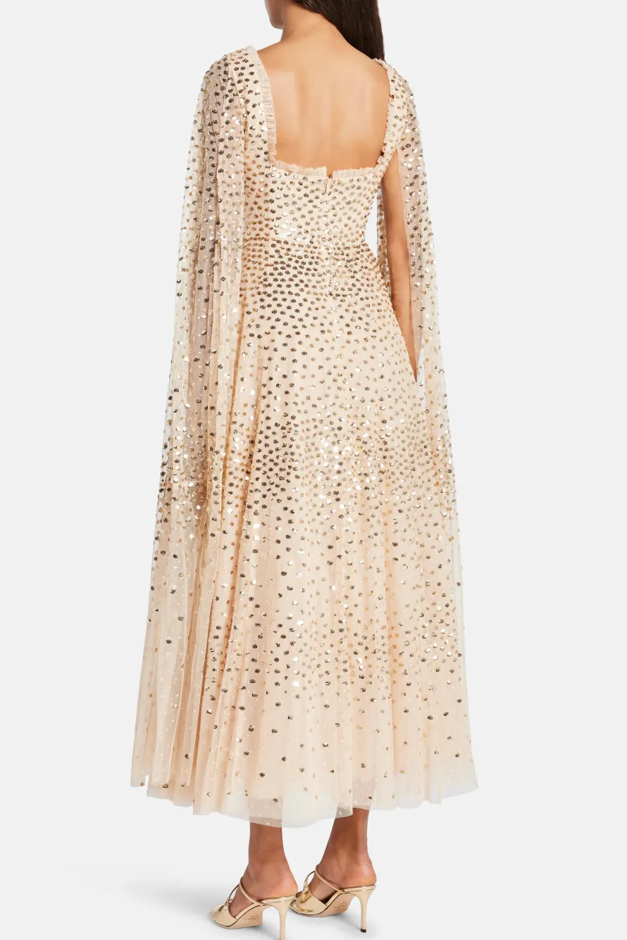 Scatter Dot Cape Evening Dress