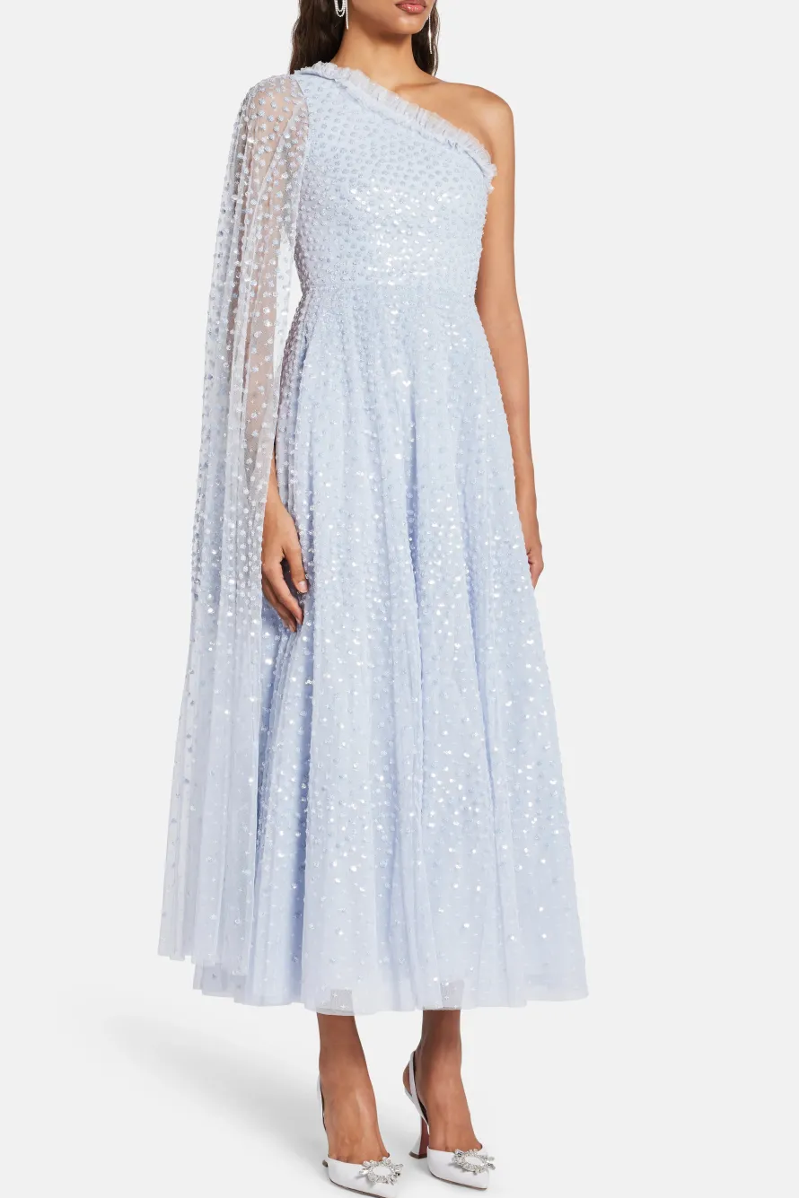 Scatter Dot One Shoulder Evening Dress
