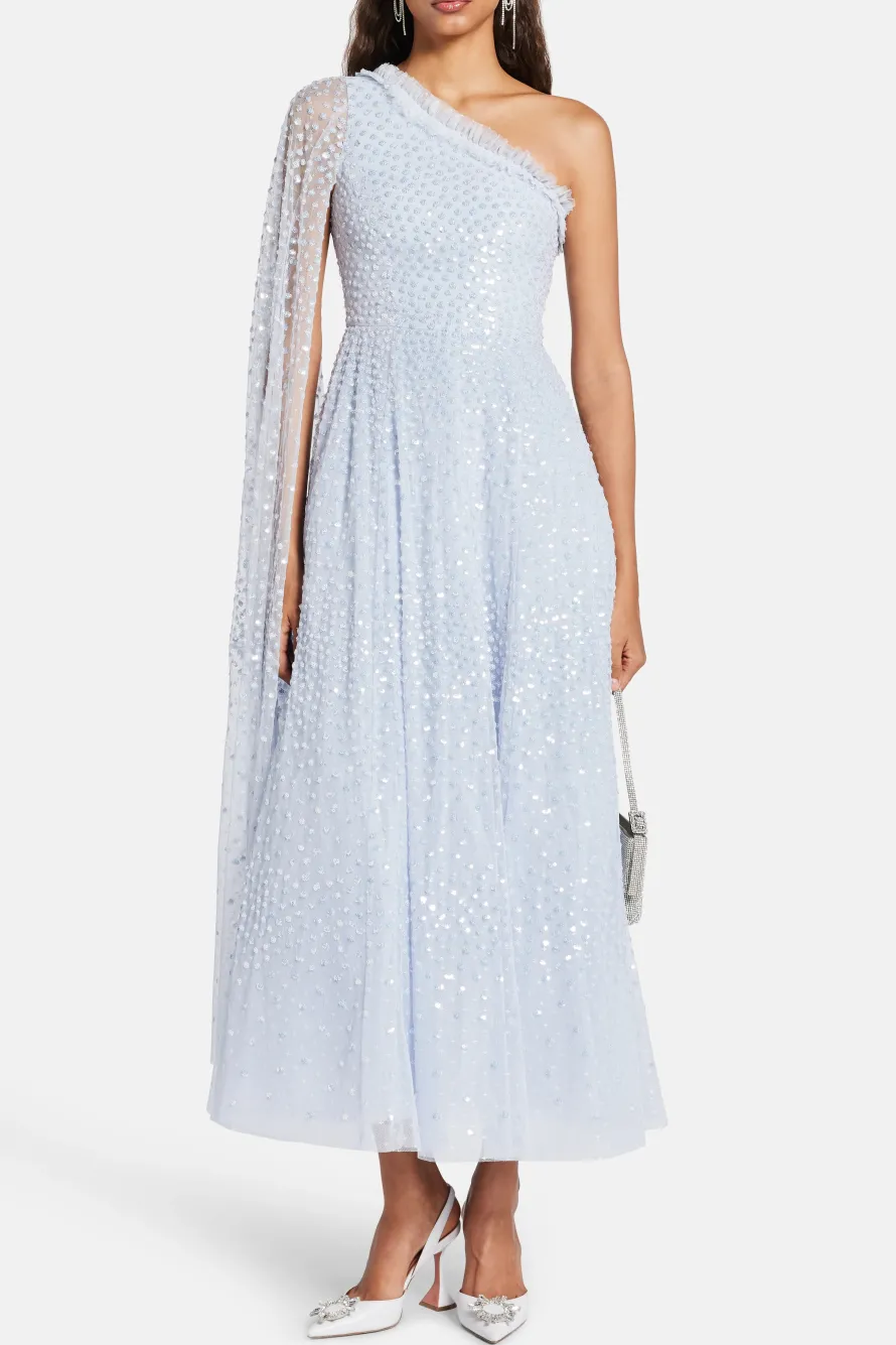 Scatter Dot One Shoulder Evening Dress