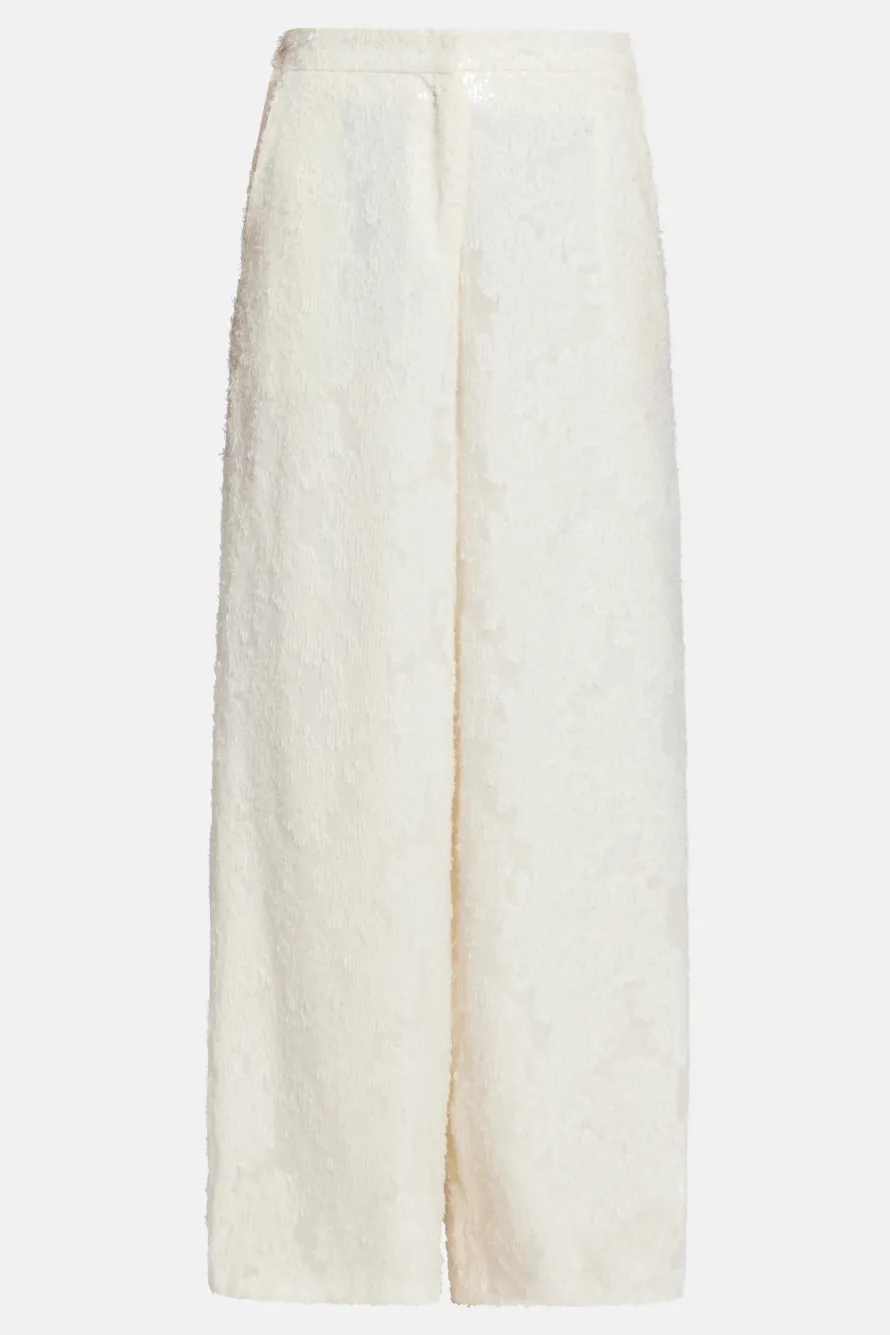 Sequin Wide Leg High Waist Trousers in White