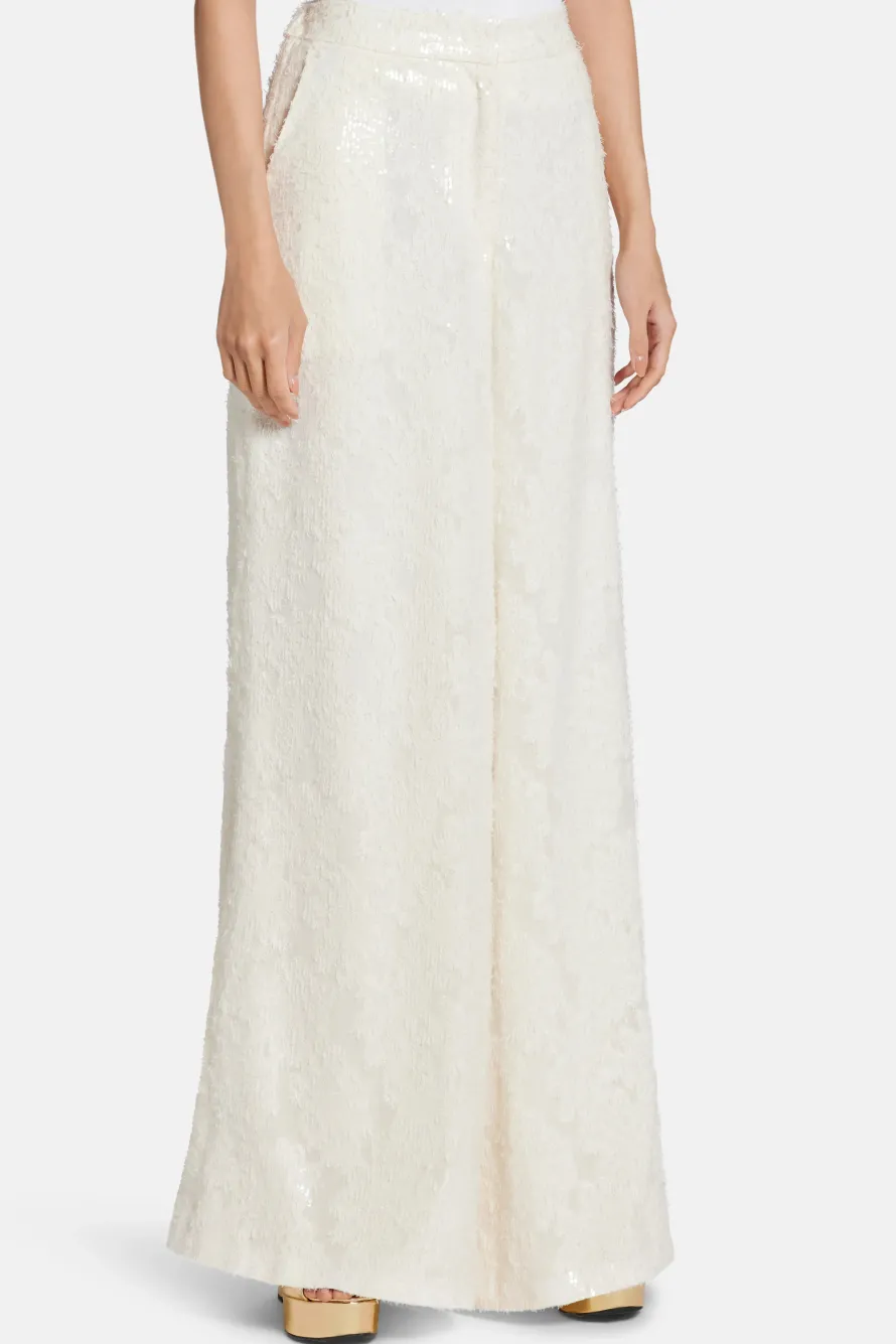 Sequin Wide Leg High Waist Trousers in White
