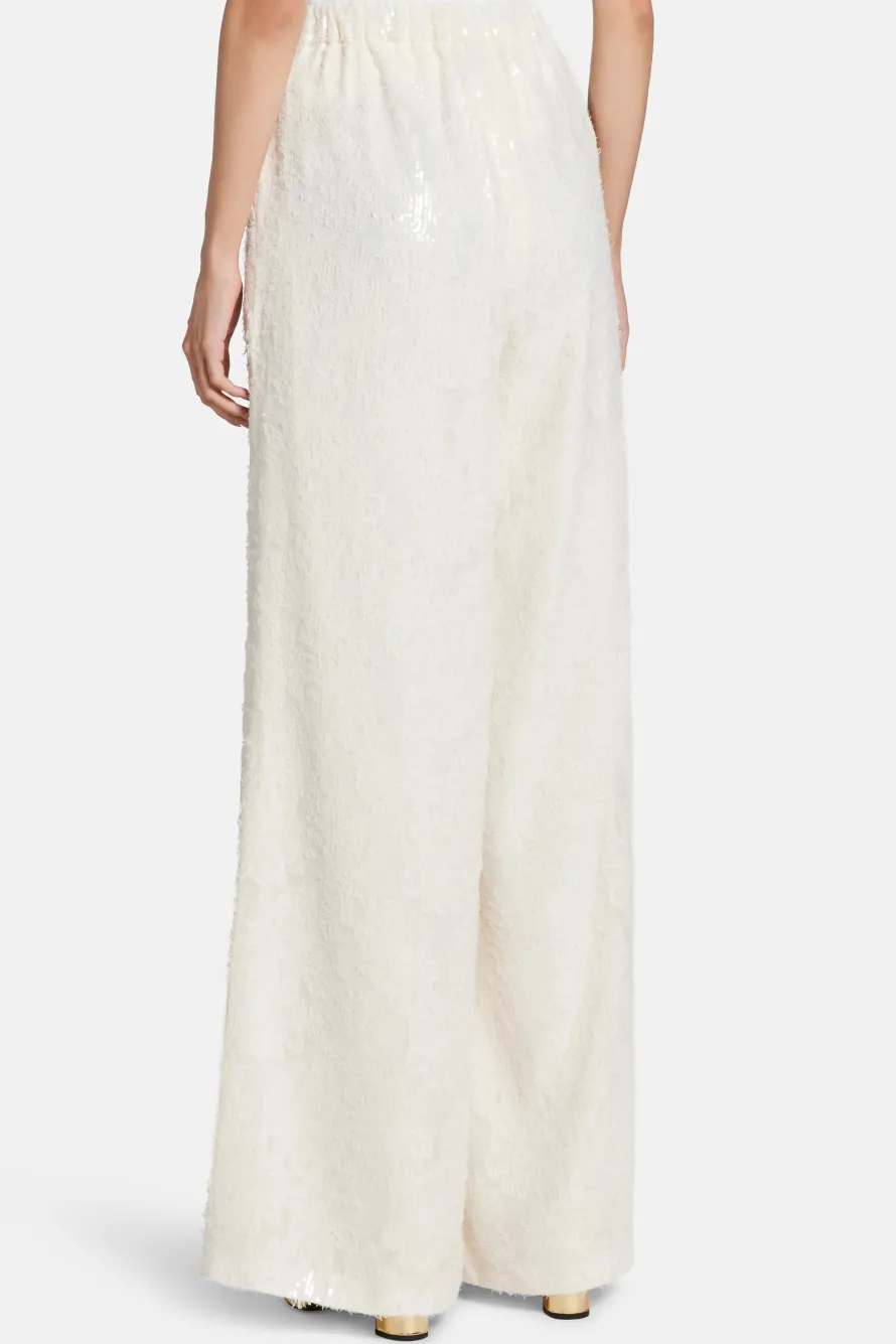 Sequin Wide Leg High Waist Trousers in White