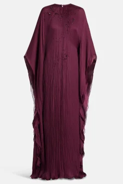 Sequins Silk and Chiffon Blend Kaftan in Burgundy