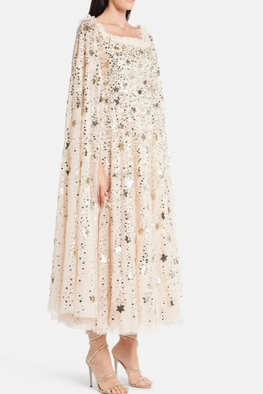 Shooting Stars Sequin Cape Evening Dress