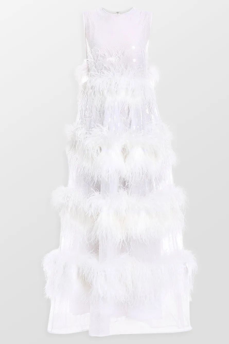 Sleeveless Feathered Anais Maxi Dress