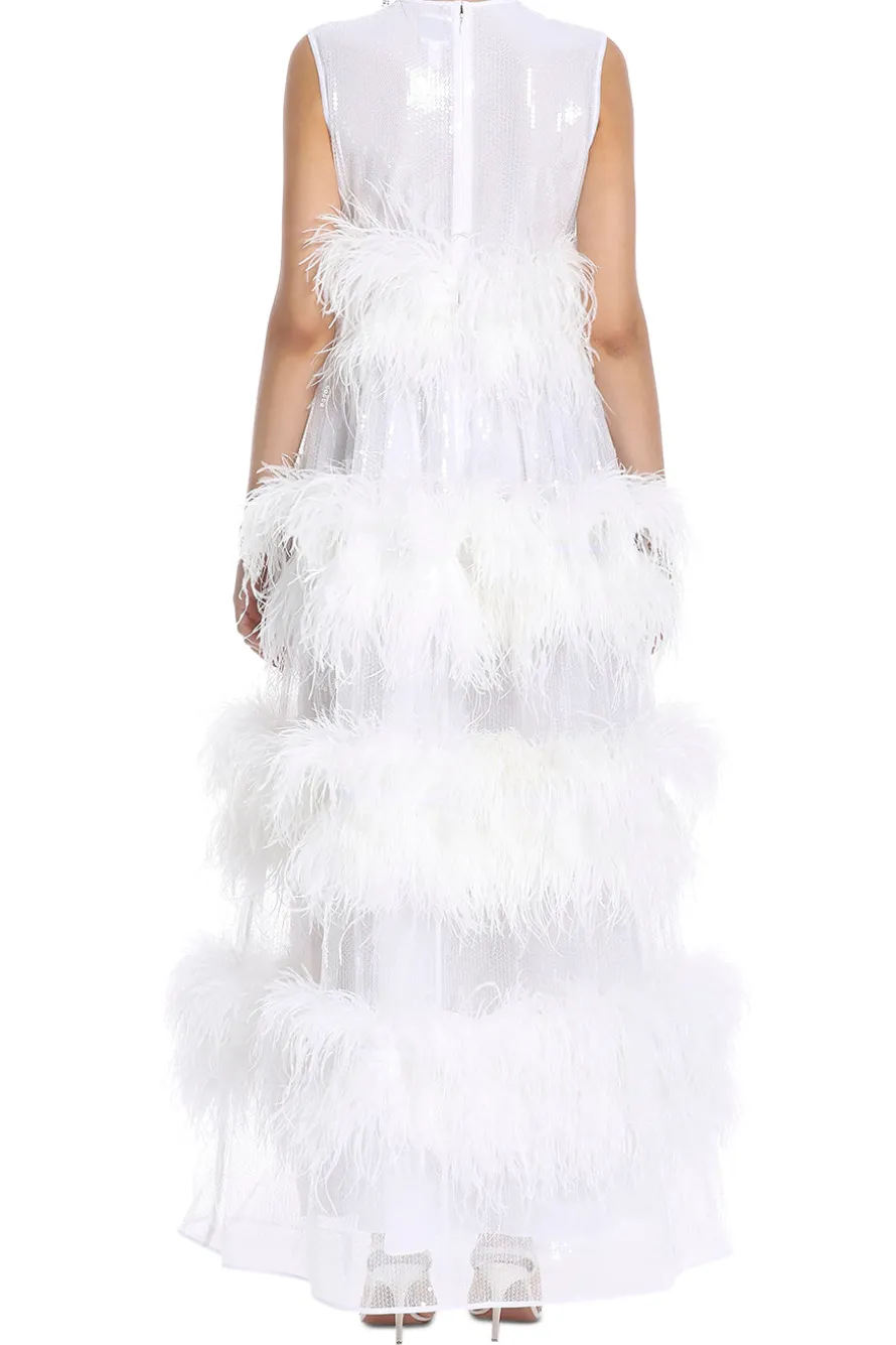 Sleeveless Feathered Anais Maxi Dress