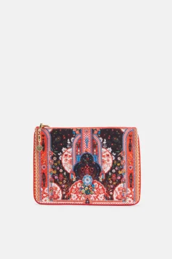 Small Canvas Zip Clutch in Red and Black