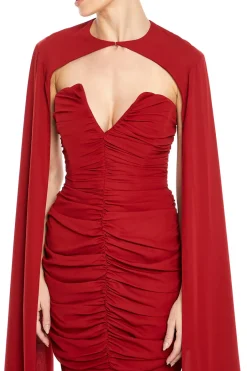 Strapless Maxi Dress With Feather Trim Cape