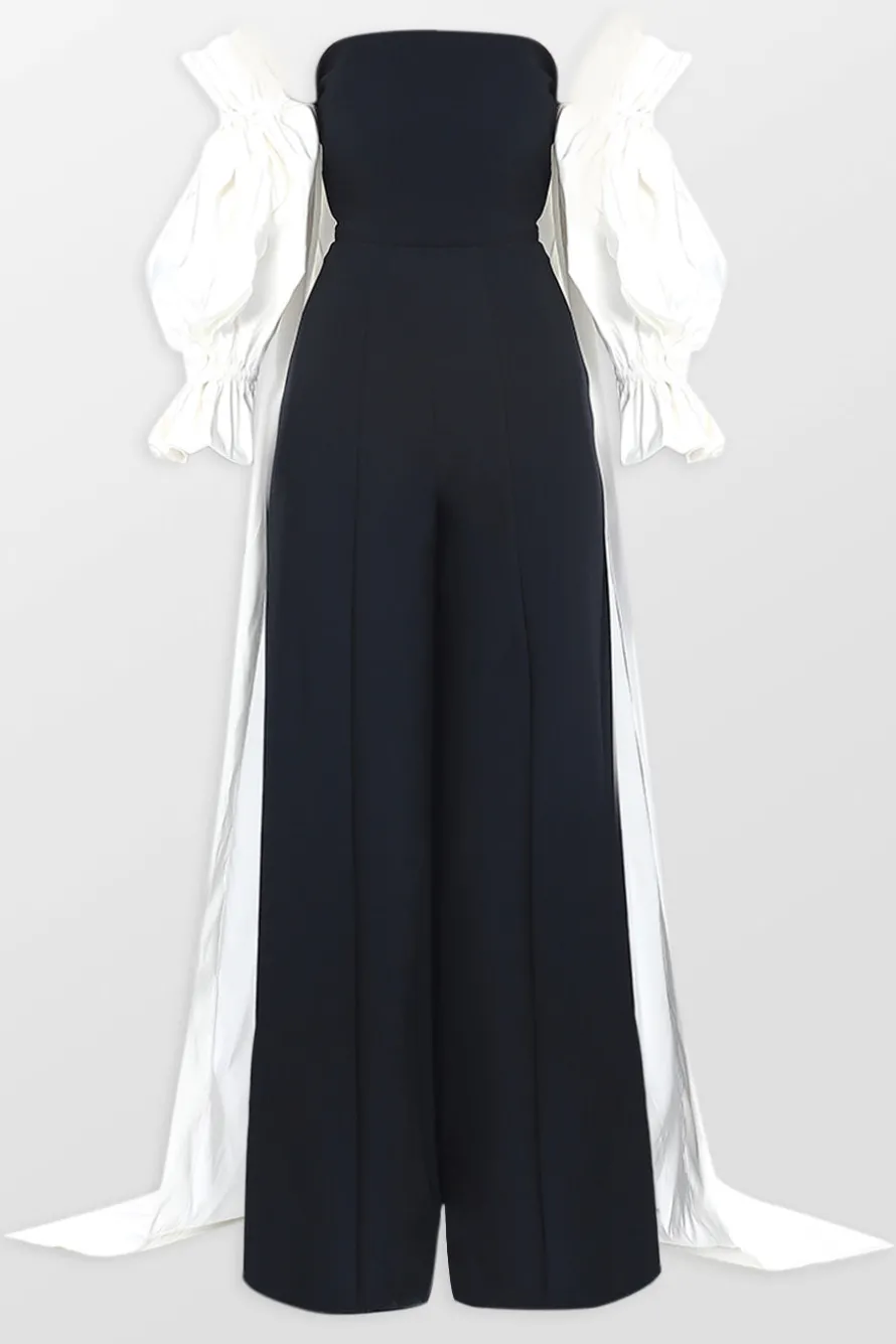 Strapless Wide Leg Jumpsuit With Cape