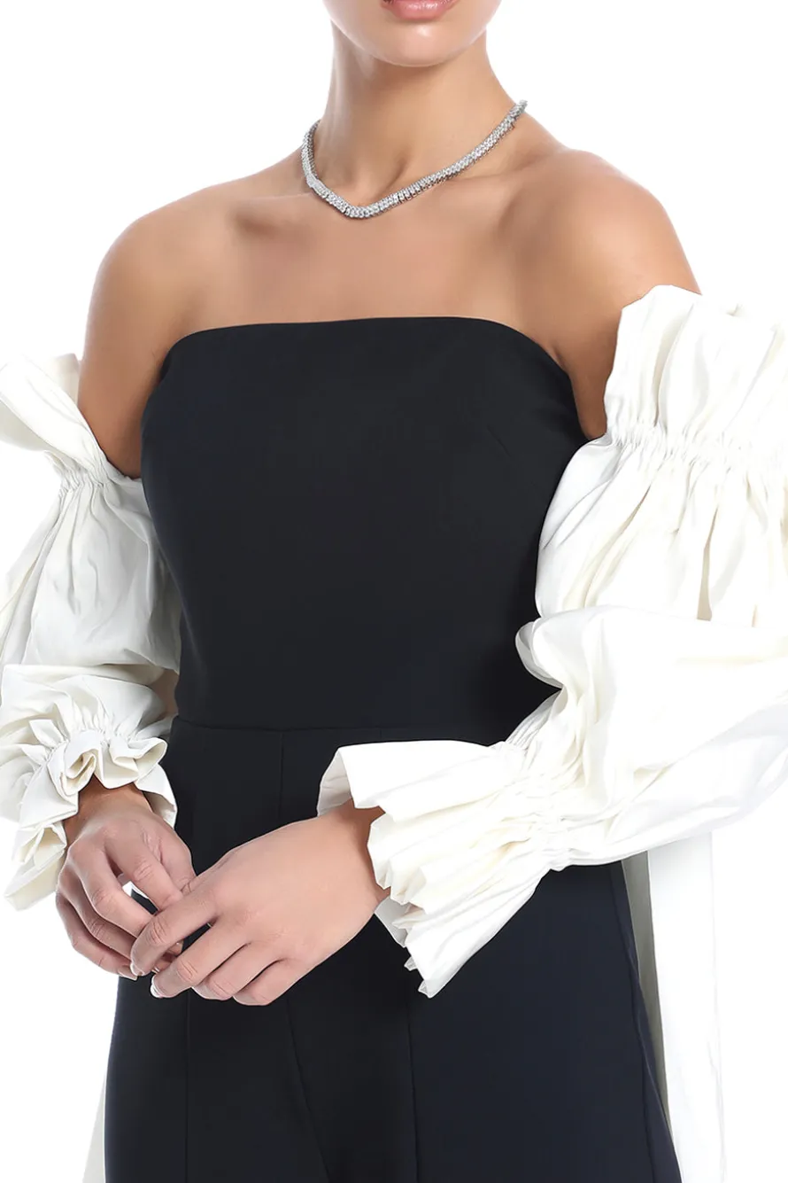 Strapless Wide Leg Jumpsuit With Cape