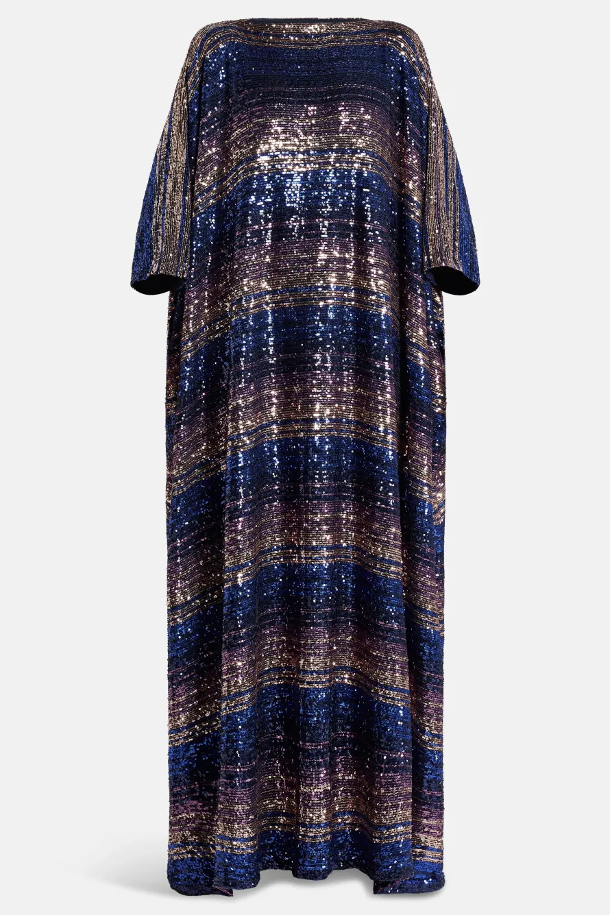 Striped Sequin Kaftan in Blue