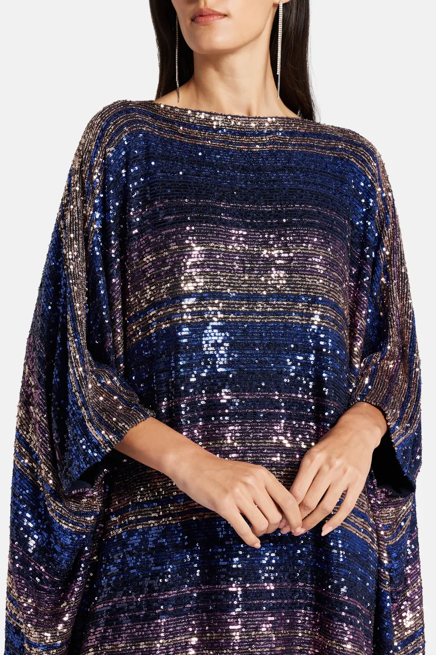 Striped Sequin Kaftan in Blue