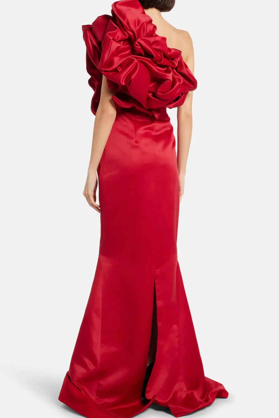 Structured Satin One Shoulder Evening Dress