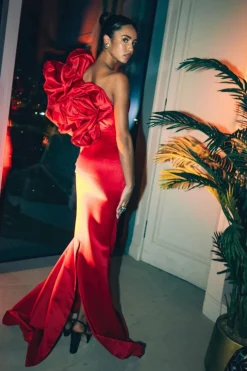 Structured Satin One Shoulder Evening Dress
