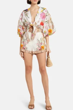 Tie Front Puff Sleeve Top