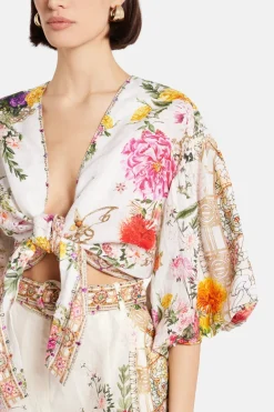 Tie Front Puff Sleeve Top