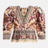 Toucans Scarf Puffed Sleeve Blouse