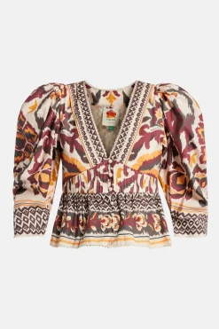 Toucans Scarf Puffed Sleeve Blouse