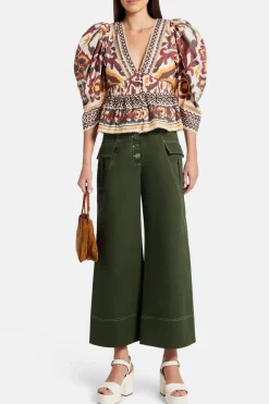 Toucans Scarf Puffed Sleeve Blouse