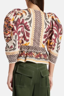 Toucans Scarf Puffed Sleeve Blouse