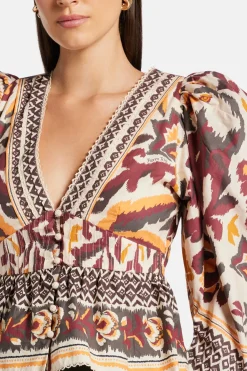 Toucans Scarf Puffed Sleeve Blouse