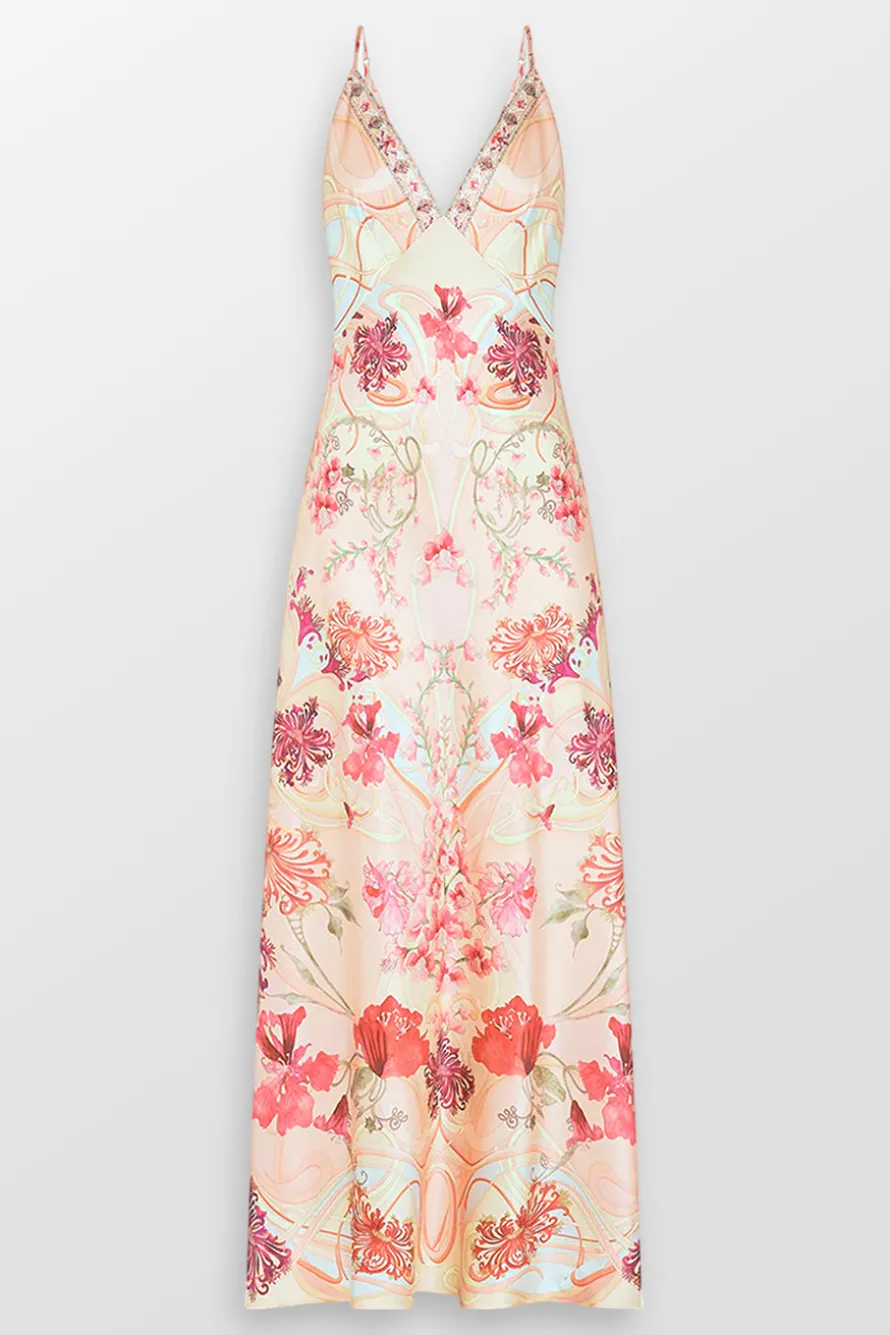 V Neck Slip Floral Maxi Dress