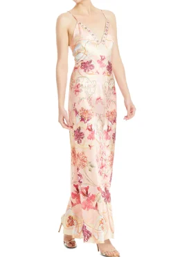 V Neck Slip Floral Maxi Dress