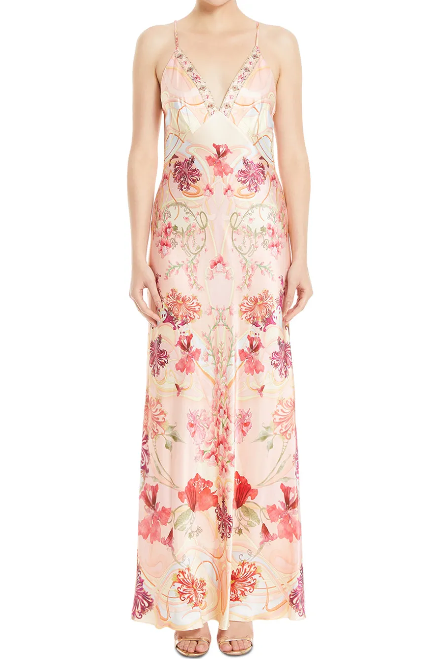 V Neck Slip Floral Maxi Dress