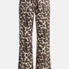 Viva Leopard Print Satin Pants in Brown/ Beige