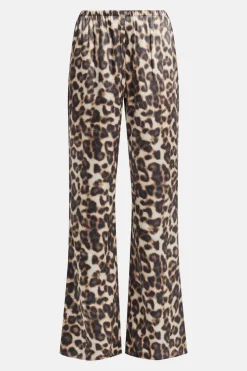 Viva Leopard Print Satin Pants in Brown/ Beige