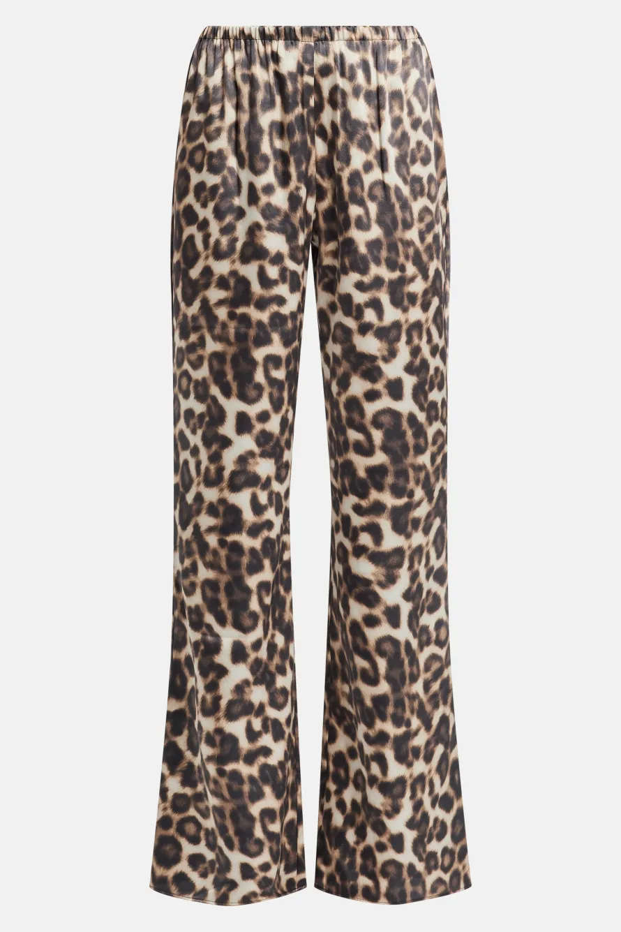 Viva Leopard Print Satin Pants in Brown/ Beige