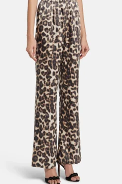 Viva Leopard Print Satin Pants in Brown/ Beige