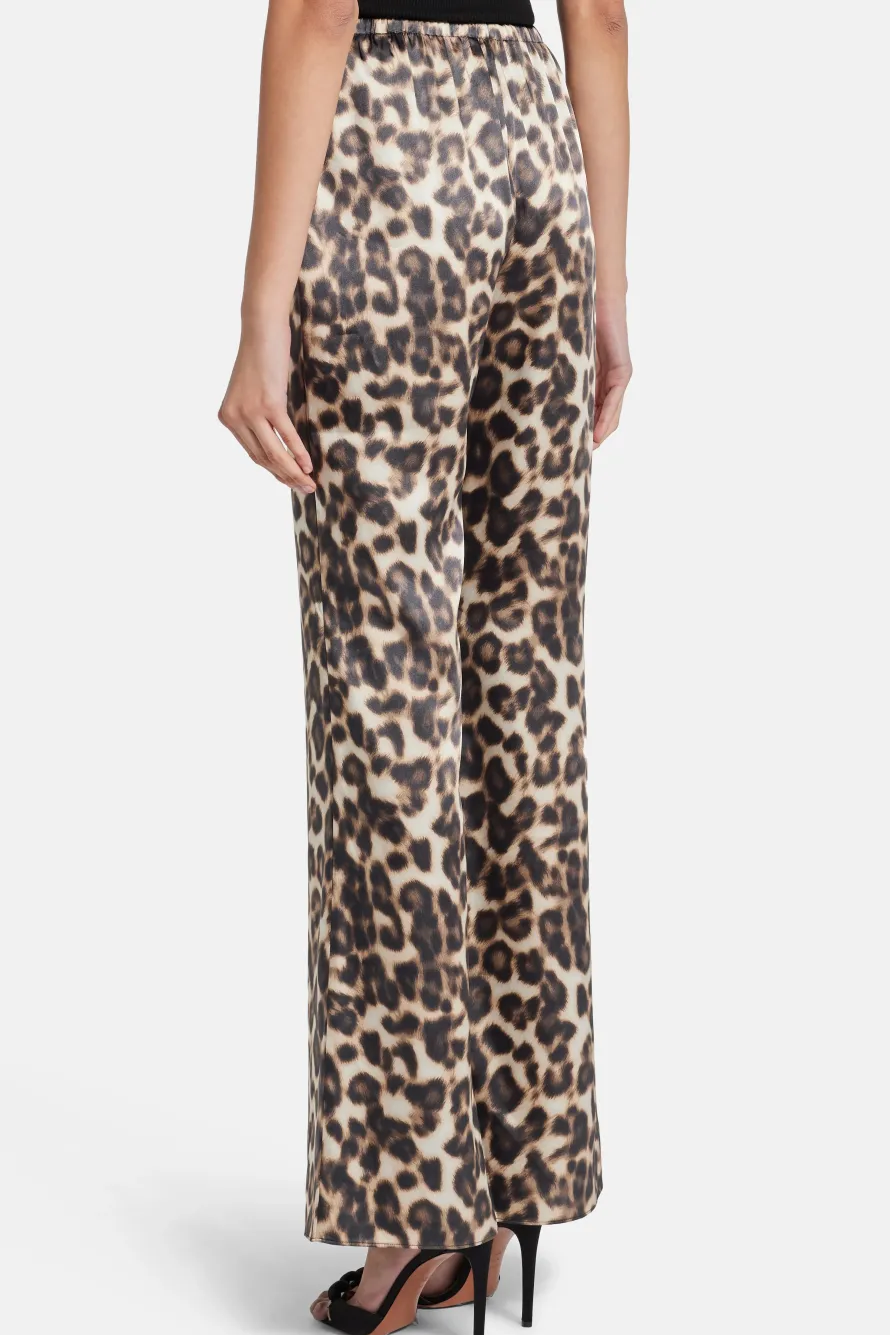 Viva Leopard Print Satin Pants in Brown/ Beige