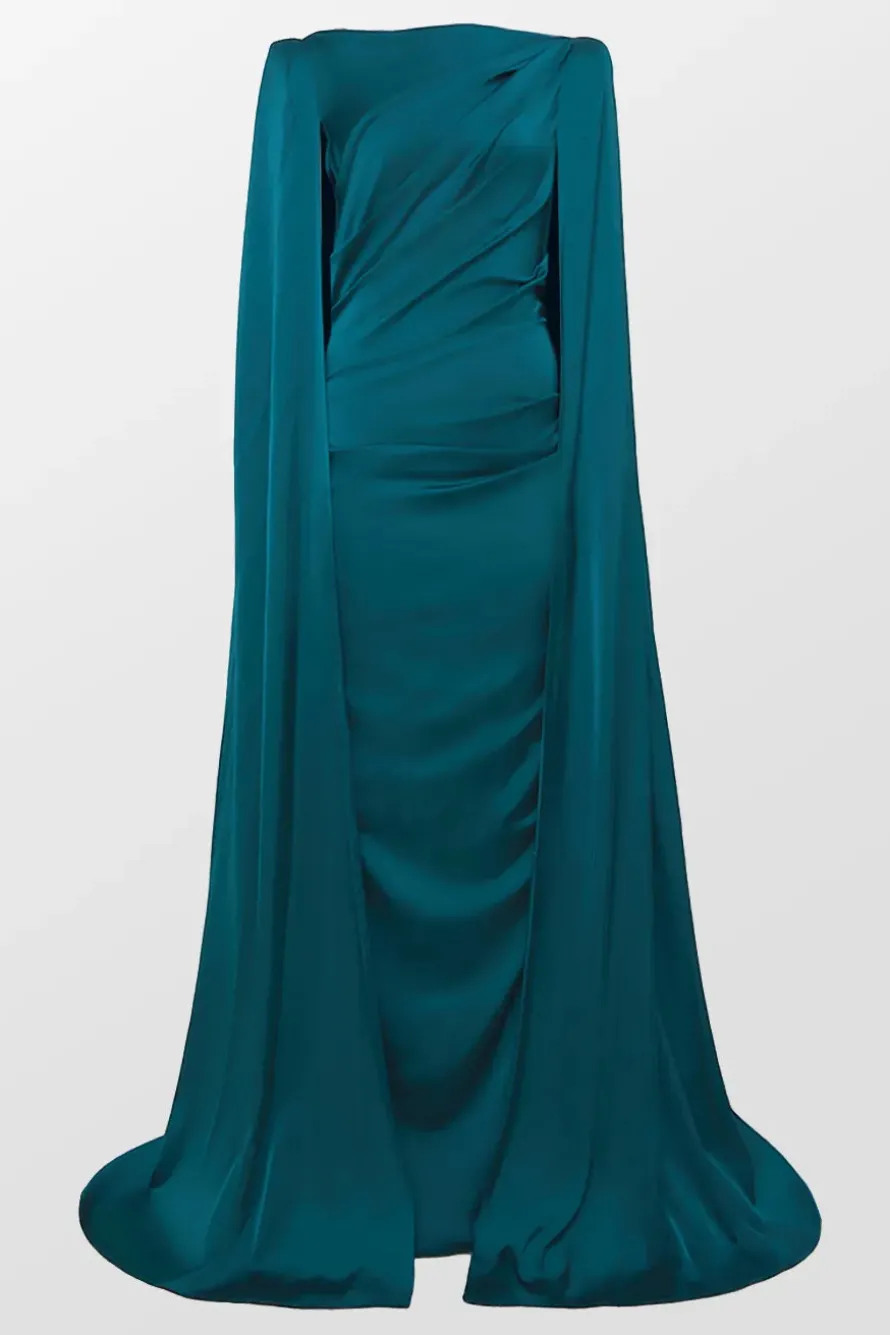 Voile Satin Cape Evening Gown